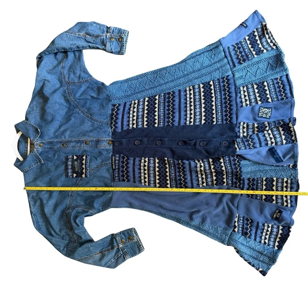 Handmade Upcycled Denim Patchwork Maxi Dress Size XL Artisan Eco-Friendly - Picture 6 of 16